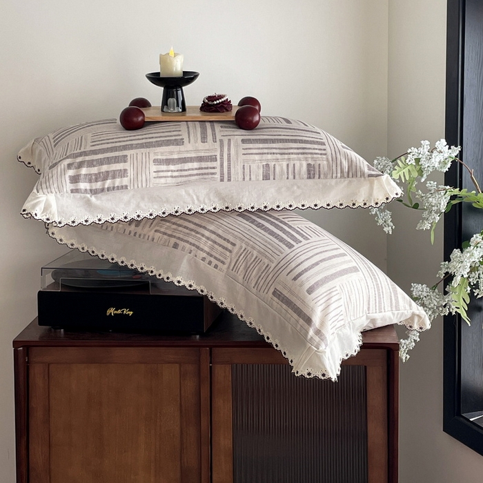 91家纺网 家纺一手货源 找家纺 慕晨 2026新款天丝莱赛尔棉麻数码印色织花边夏被四件套高级田园美式直播热款 闲纹