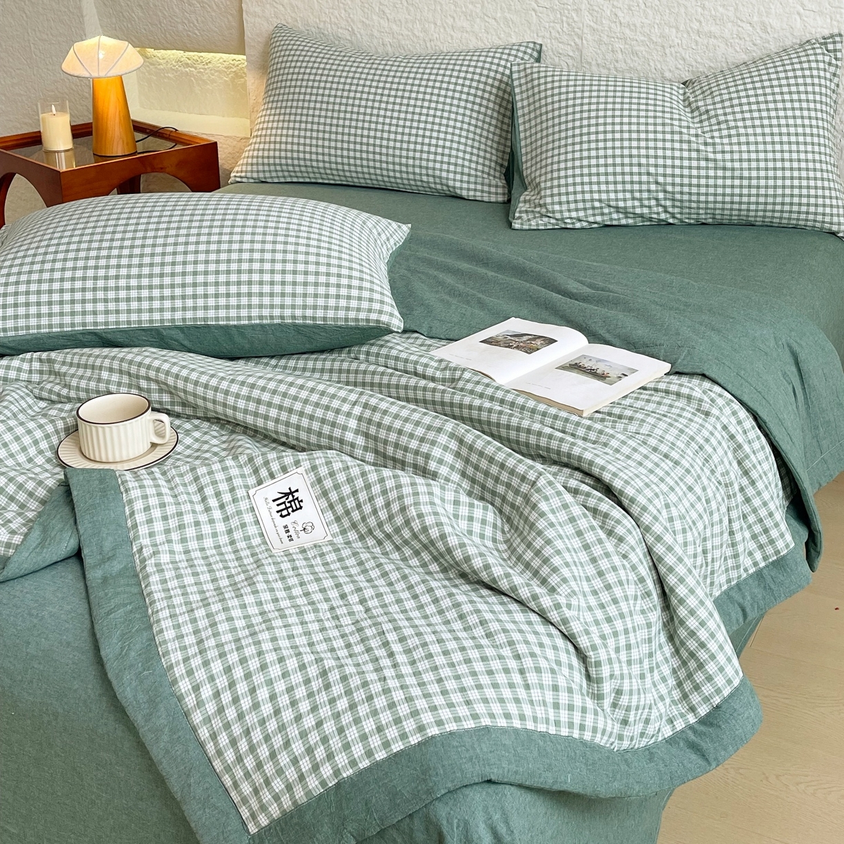 91家纺网 家纺一手货源 找家纺 梵克保罗 2026春夏新款水洗棉新疆棉花被绗缝款夏被系列单夏被夏凉被空调被 棉花被-绿小格