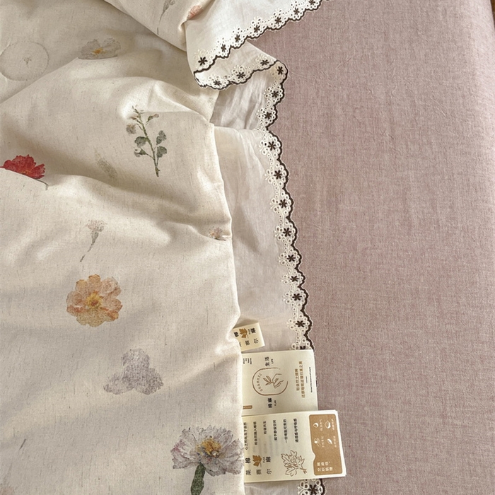 91家纺网 家纺一手货源 找家纺 慕晨 2026新款天丝莱赛尔棉麻数码印色织花边夏被四件套高级田园美式直播热款 月汐