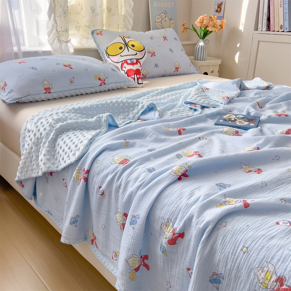 91家纺网 家纺一手货源 找家纺 （总）兄弟坊 2026新款正版授权卡通全棉双层纱安抚被夏被纱布豆豆毯学校午睡被