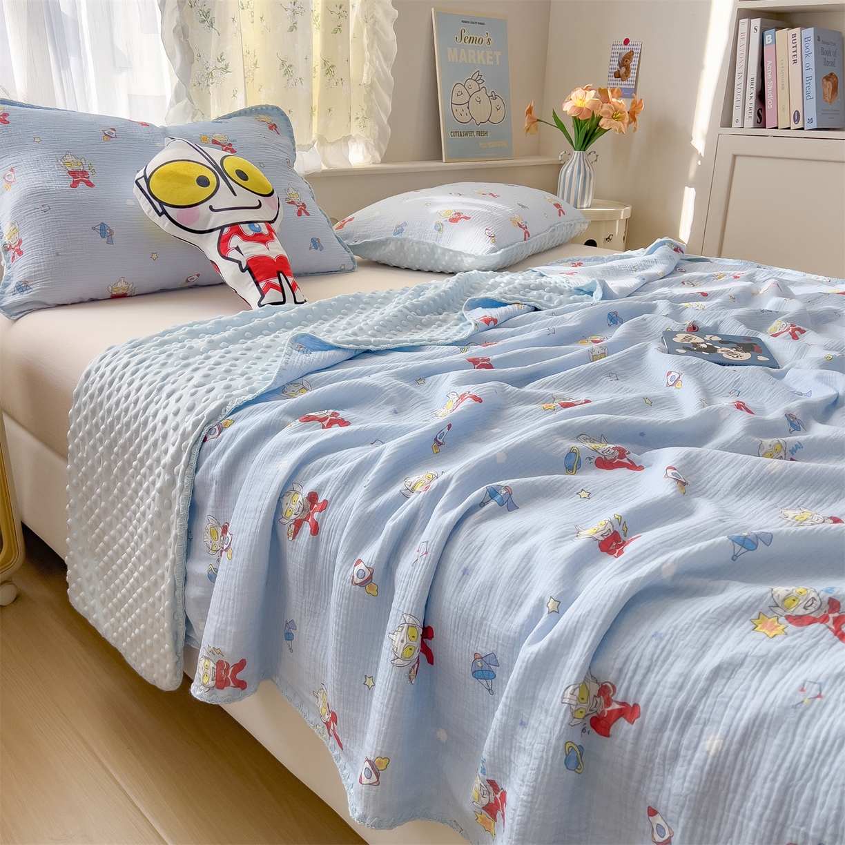 91家纺网 家纺一手货源 找家纺 （总）兄弟坊 2026新款正版授权卡通全棉双层纱安抚被夏被纱布豆豆毯学校午睡被