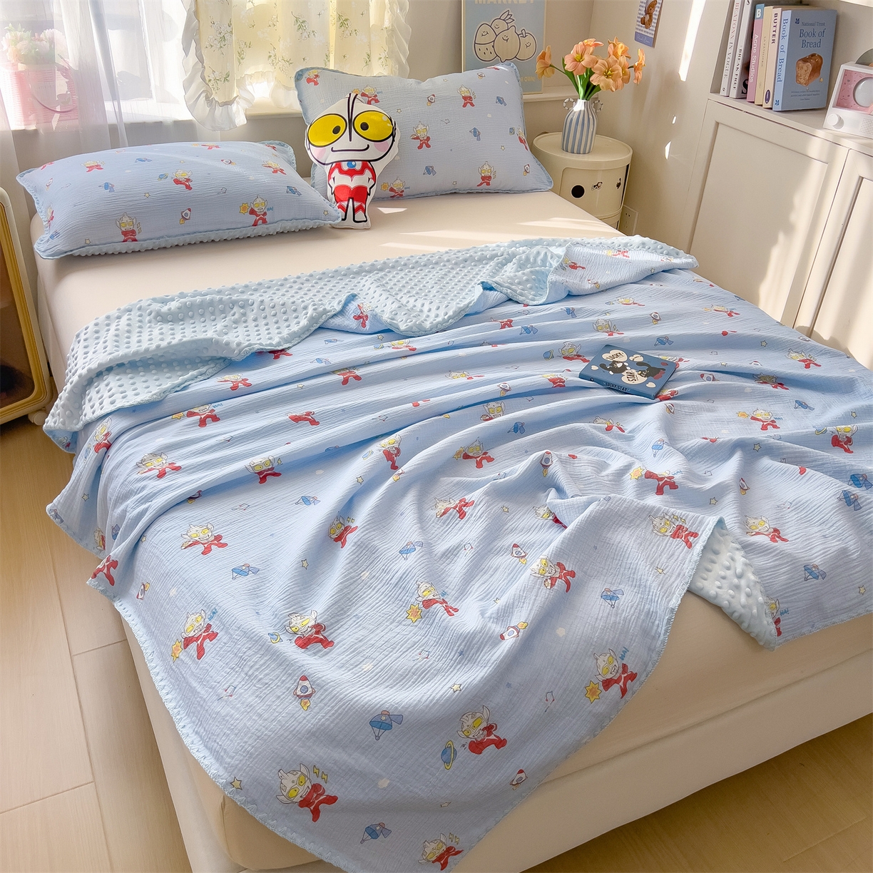 91家纺网 家纺一手货源 找家纺 （总）兄弟坊 2026新款正版授权卡通全棉双层纱安抚被夏被纱布豆豆毯学校午睡被