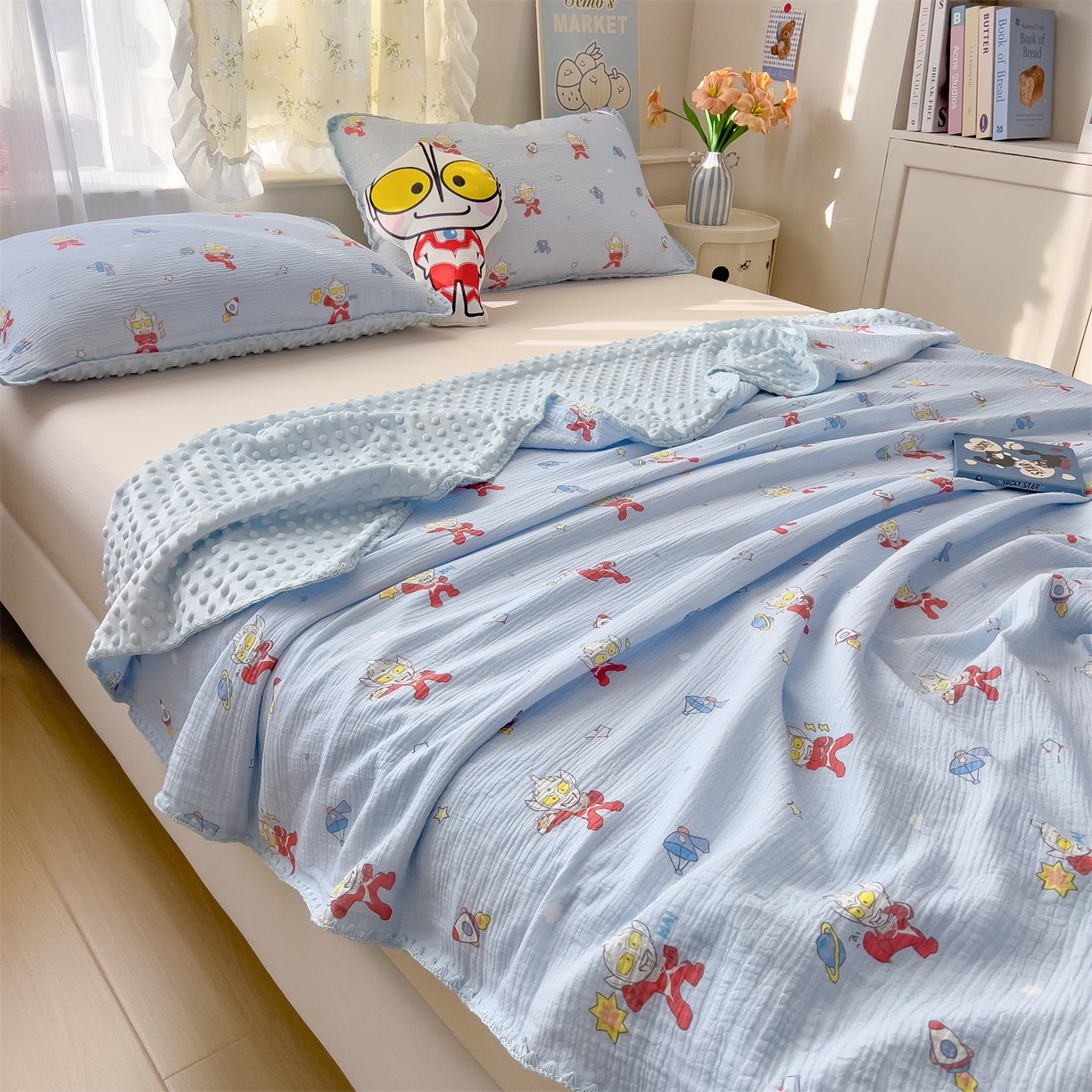 91家纺网 家纺一手货源 找家纺 （总）兄弟坊 2026新款正版授权卡通全棉双层纱安抚被夏被纱布豆豆毯学校午睡被