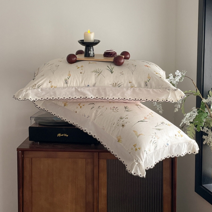 91家纺网 家纺一手货源 找家纺 慕晨 2026新款天丝莱赛尔棉麻数码印色织花边夏被四件套高级田园美式直播热款 云芍