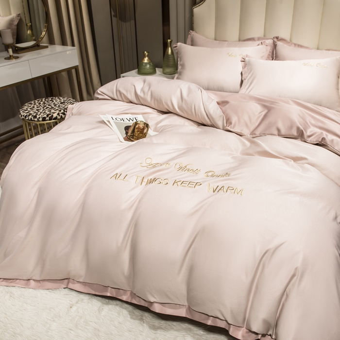 91家纺网 家纺一手货源 找家纺 绒世界 2026新款水洗真丝盛夏系列四件套单被套四件套 粉玉香槟
