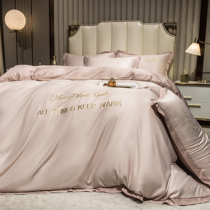 绒世界 2026新款水洗真丝盛夏系列四件套单被套四件套 粉玉香槟