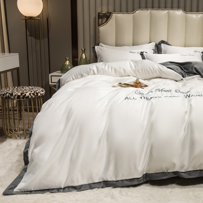 91家纺网 家纺一手货源 找家纺 绒世界 2026新款水洗真丝盛夏系列四件套单被套四件套 珍珠白