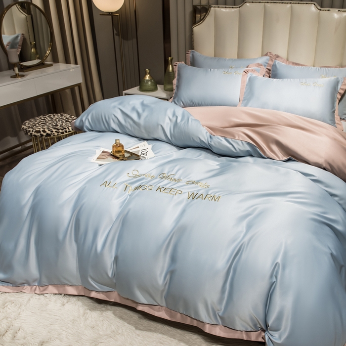 91家纺网 家纺一手货源 找家纺 绒世界 2026新款水洗真丝盛夏系列四件套单被套四件套 月光蓝