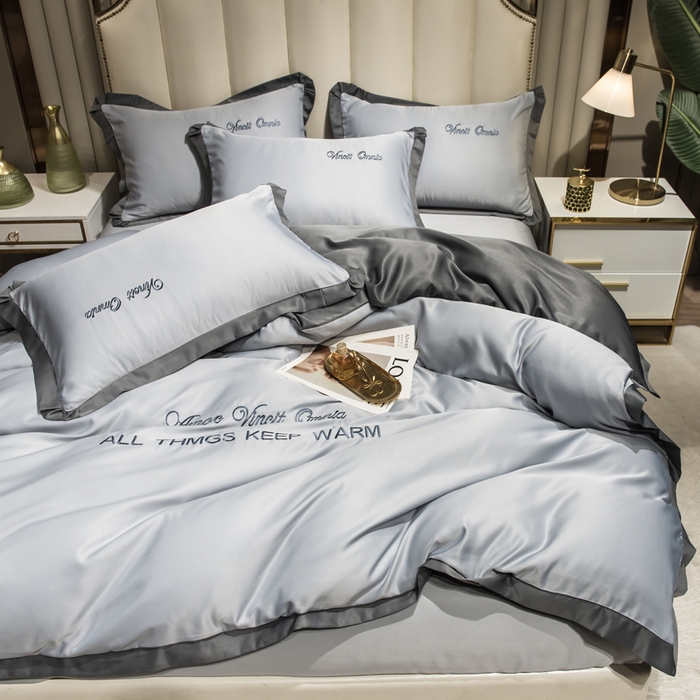 91家纺网 家纺一手货源 找家纺 绒世界 2026新款水洗真丝盛夏系列四件套单被套四件套 高级灰