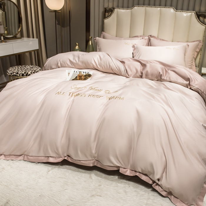 91家纺网 家纺一手货源 找家纺 绒世界 2026新款水洗真丝盛夏系列四件套单被套四件套 粉玉香槟