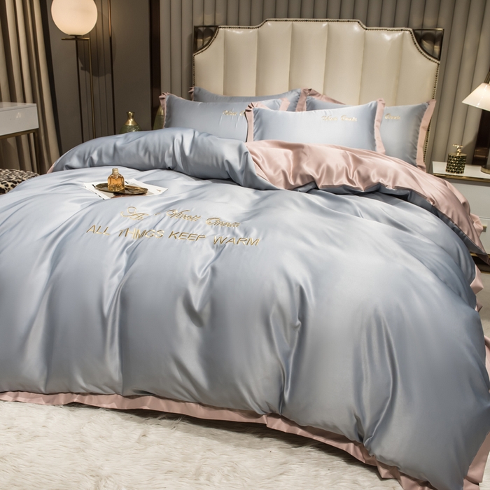 91家纺网 家纺一手货源 找家纺 绒世界 2026新款水洗真丝盛夏系列四件套单被套四件套 北卡蓝