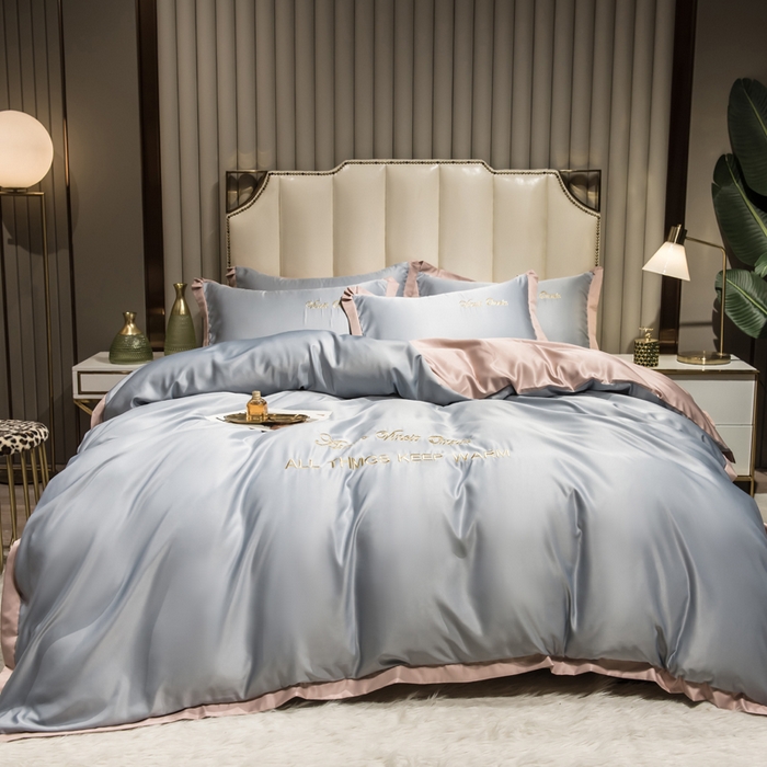 91家纺网 家纺一手货源 找家纺 绒世界 2026新款水洗真丝盛夏系列四件套单被套四件套 北卡蓝