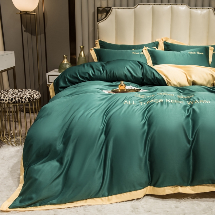 91家纺网 家纺一手货源 找家纺 绒世界 2026新款水洗真丝盛夏系列四件套单被套四件套 宝石绿