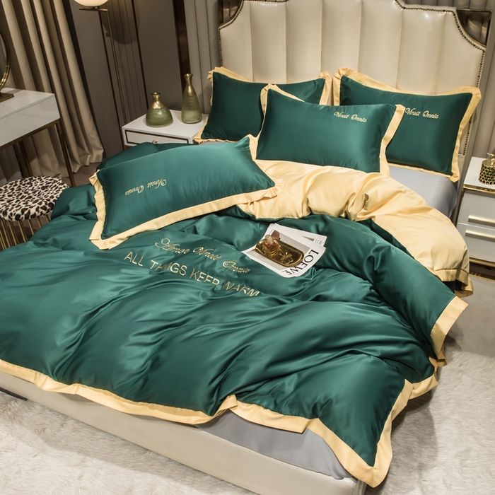 91家纺网 家纺一手货源 找家纺 绒世界 2026新款水洗真丝盛夏系列四件套单被套四件套 宝石绿