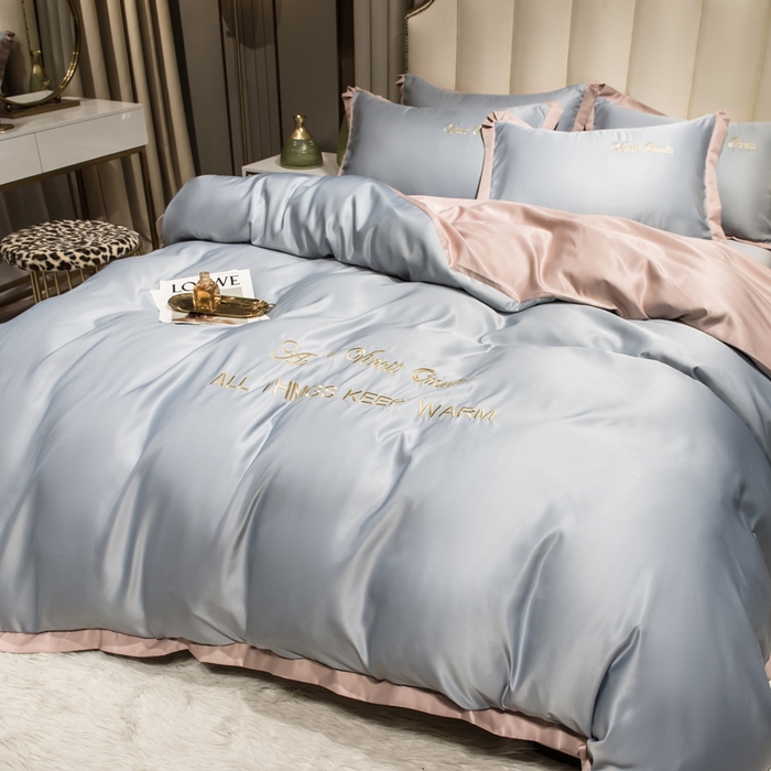 91家纺网 家纺一手货源 找家纺 绒世界 2026新款水洗真丝盛夏系列四件套单被套四件套 北卡蓝