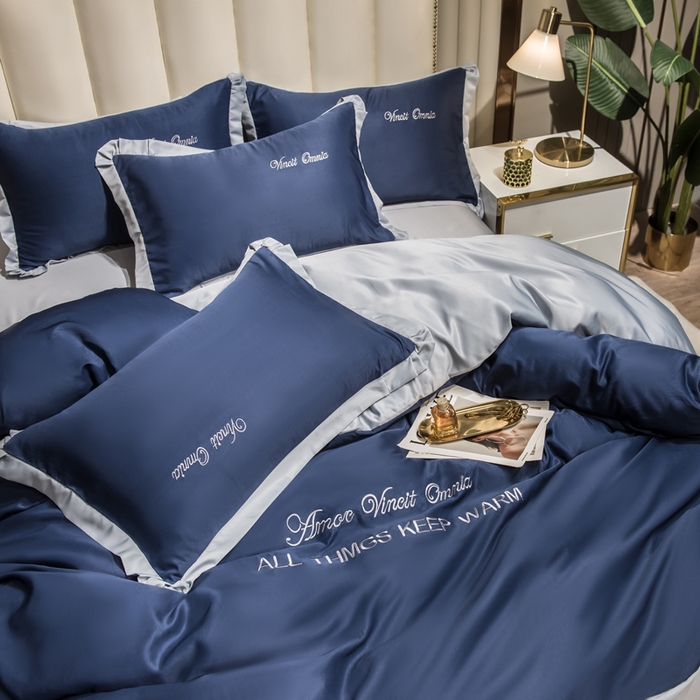 91家纺网 家纺一手货源 找家纺 绒世界 2026新款水洗真丝盛夏系列四件套单被套四件套 宾利蓝