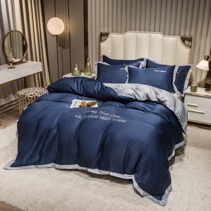 91家纺网 家纺一手货源 找家纺 绒世界 2026新款水洗真丝盛夏系列四件套单被套四件套 宾利蓝