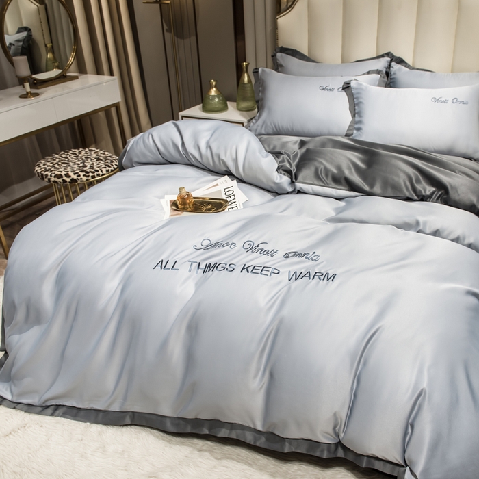 91家纺网 家纺一手货源 找家纺 绒世界 2026新款水洗真丝盛夏系列四件套单被套四件套 高级灰