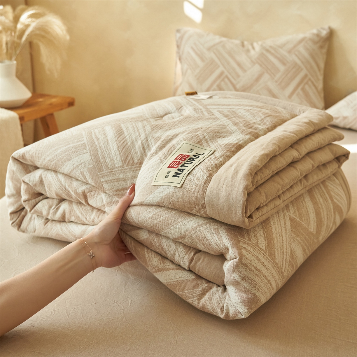 91家纺网 家纺一手货源 找家纺 恬思语家纺 2026春夏新款里外全棉纯棉大提花棉花夏被--洛克系列 洛克-咖