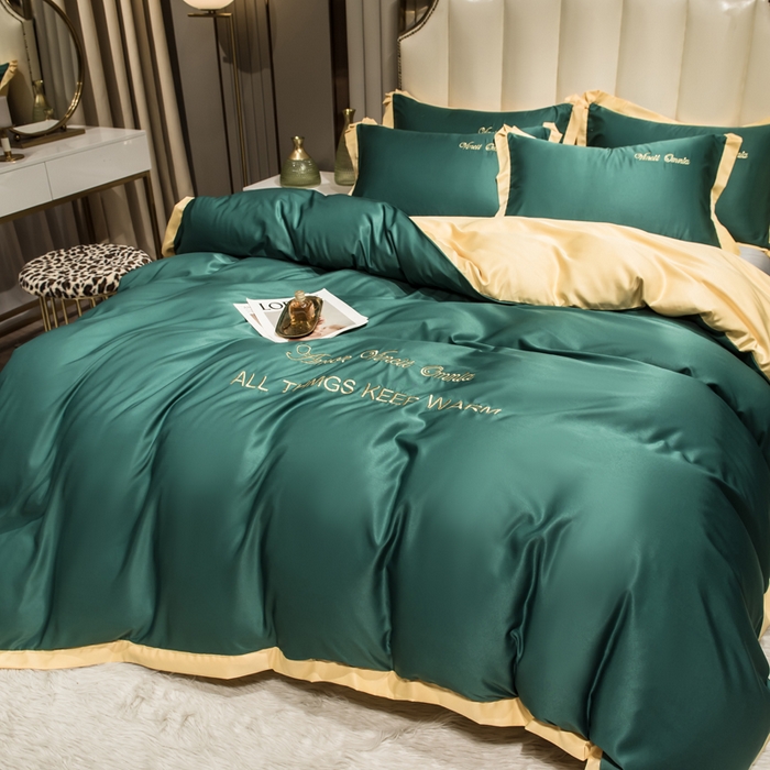 91家纺网 家纺一手货源 找家纺 绒世界 2026新款水洗真丝盛夏系列四件套单被套四件套 宝石绿