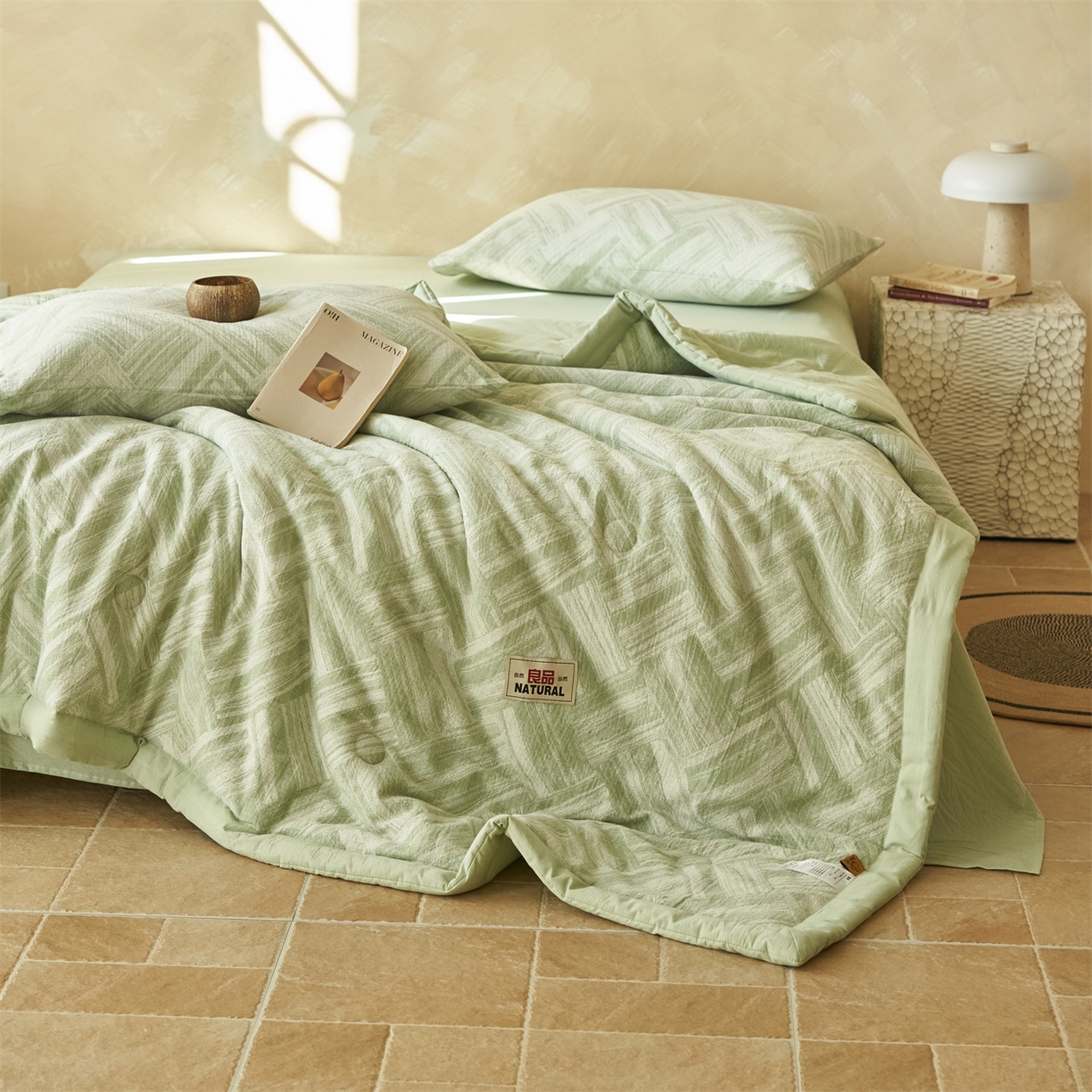 91家纺网 家纺一手货源 找家纺 恬思语家纺 2026春夏新款里外全棉纯棉大提花棉花夏被--洛克系列 洛克-绿