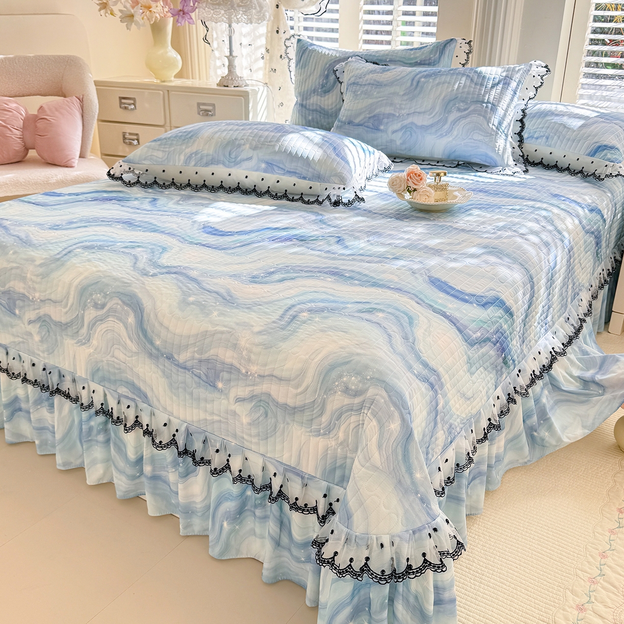 91家纺网 家纺一手货源 找家纺 绒世界 2026新款凉感丝夹棉床盖款三件套 星河好眠