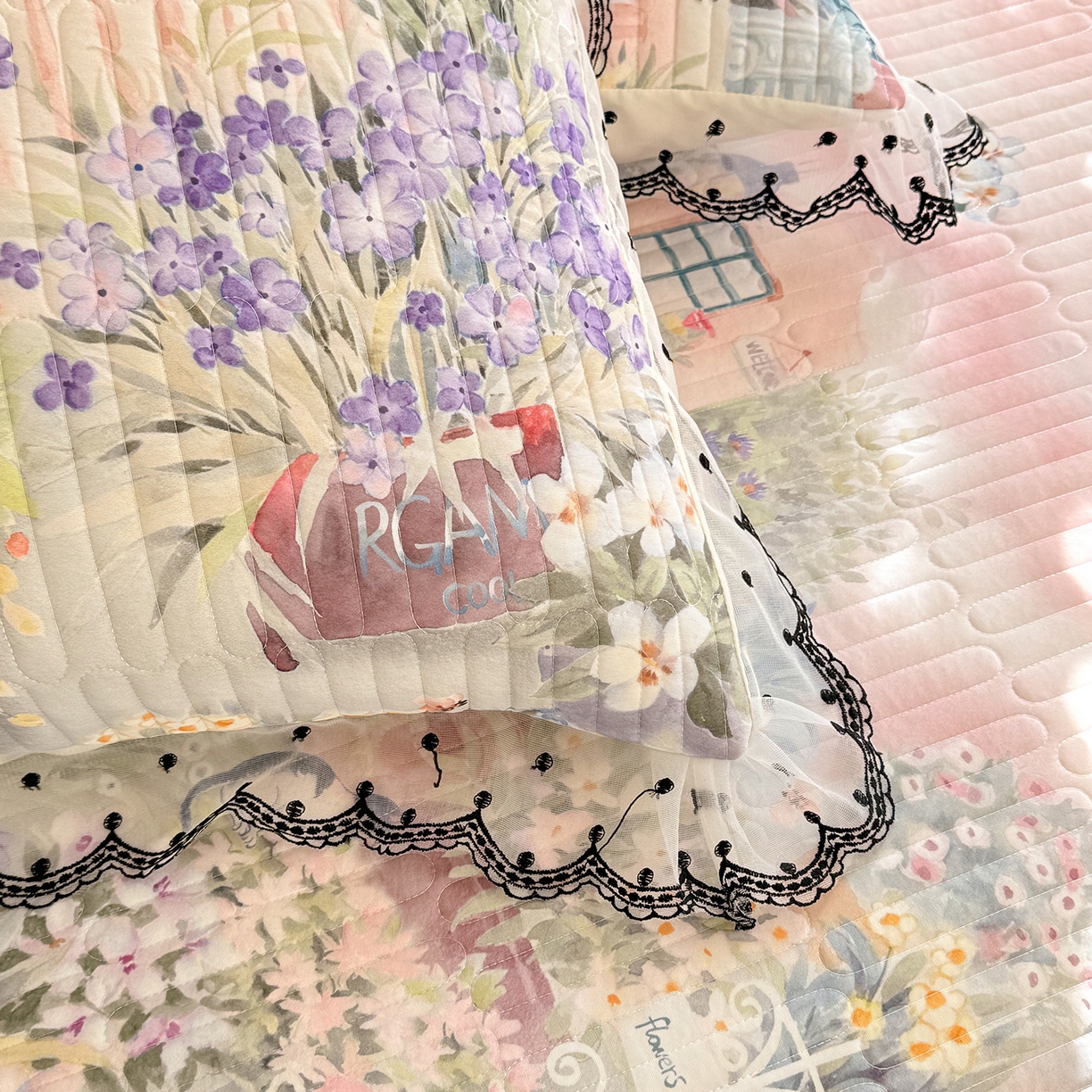 91家纺网 家纺一手货源 找家纺 绒世界 2026新款凉感丝夹棉床盖款三件套 花团锦簇