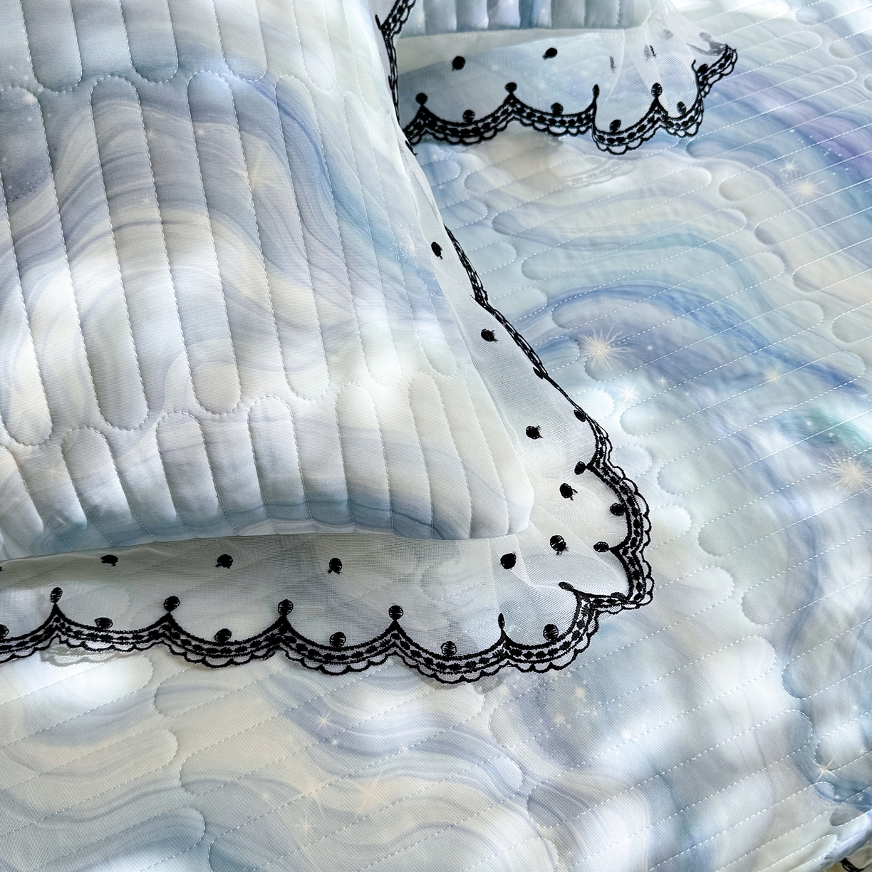 91家纺网 家纺一手货源 找家纺 绒世界 2026新款凉感丝夹棉床盖款三件套 星河好眠