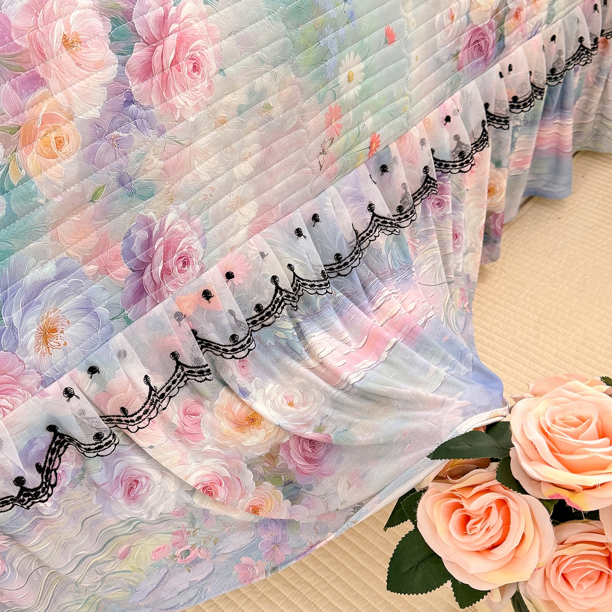 91家纺网 家纺一手货源 找家纺 绒世界 2026新款凉感丝夹棉床盖款三件套 一池清梦