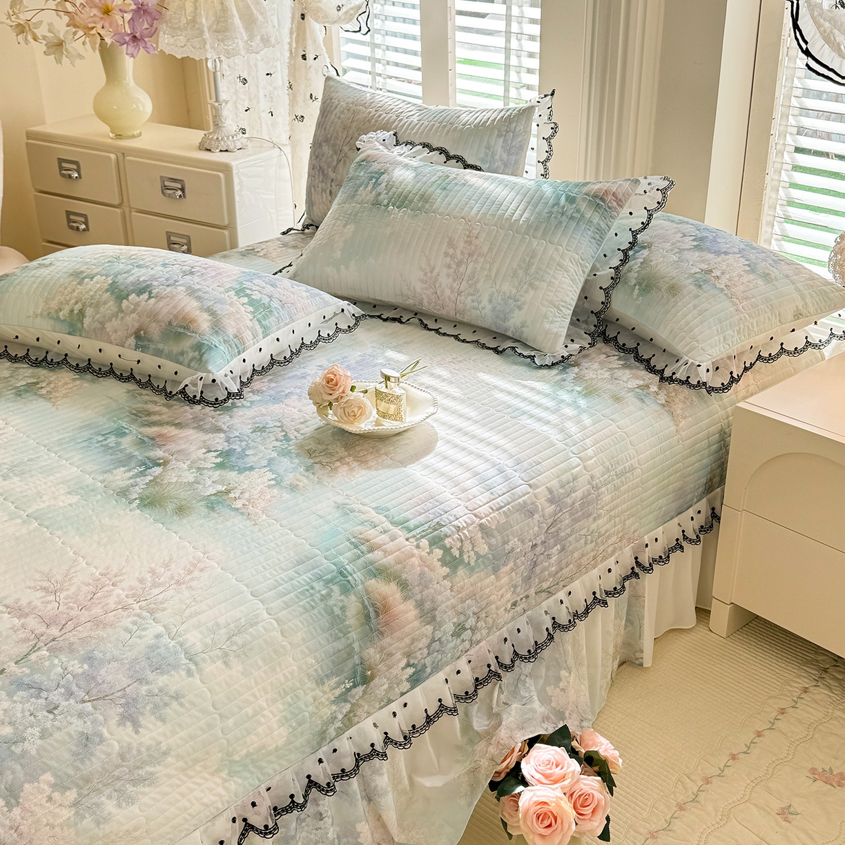 91家纺网 家纺一手货源 找家纺 （总）绒世界 2026新款凉感丝夹棉床盖款三件套