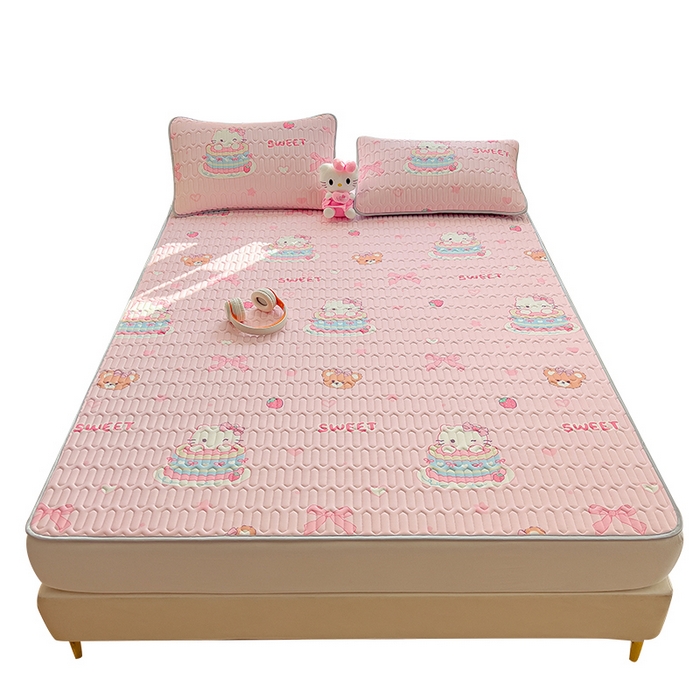 91家纺网 家纺一手货源 找家纺 丝羽坊 2026新款高密凉感丝印花乳胶凉席-平铺款 奶油猫咪