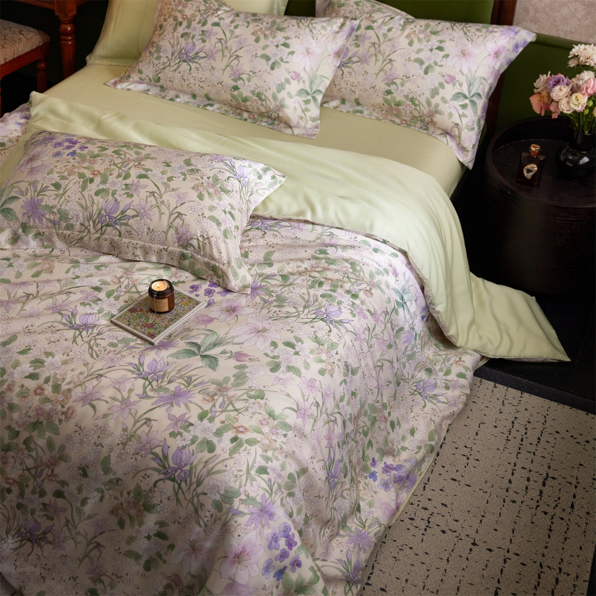 91家纺网 家纺一手货源 找家纺 初拾 2026新款春夏小清新莱赛尔数码印花四件套 会员减10 控价：日常券后不低于298 元  栀子夏天