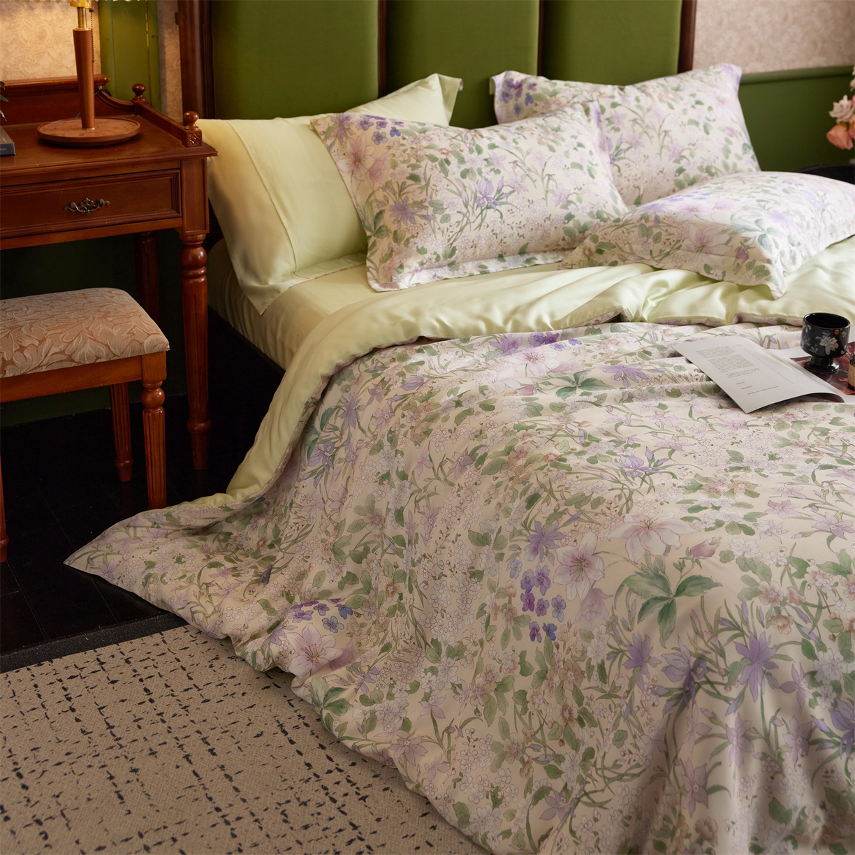 91家纺网 家纺一手货源 找家纺 初拾 2026新款春夏小清新莱赛尔数码印花四件套 会员减10 控价：日常券后不低于298 元  栀子夏天