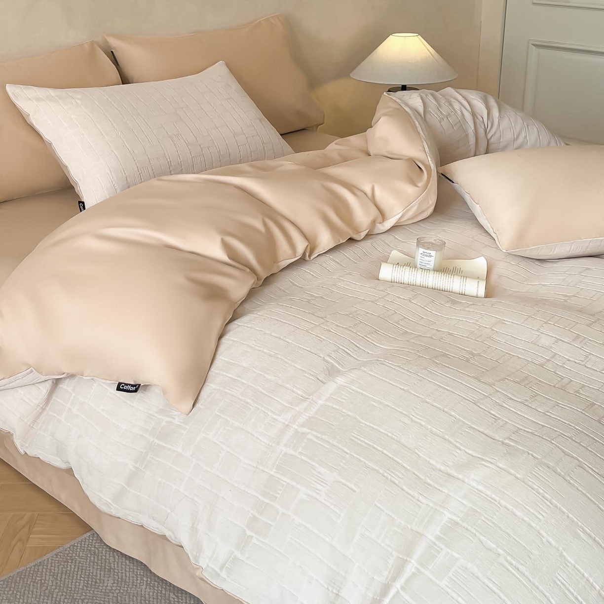 91家纺网 家纺一手货源 找家纺 2026春夏新款全棉提花浮雕四件套 柏拉-白