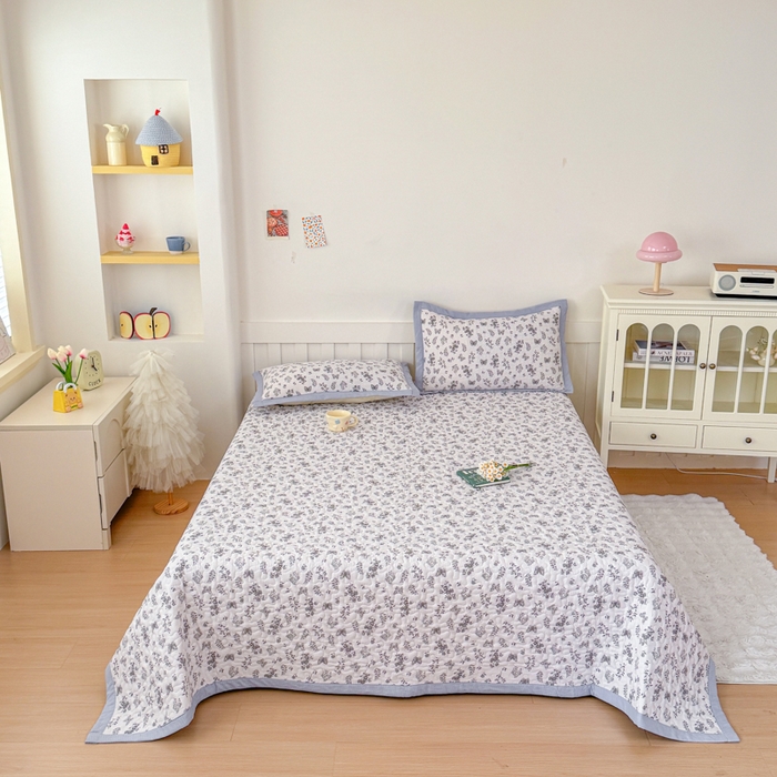 91家纺网 家纺一手货源 找家纺 999家纺 2026新款四季跑量款A类云感双层纱床盖床单三件套夹棉榻榻米炕盖(提供买家秀） 浅画【简约款】