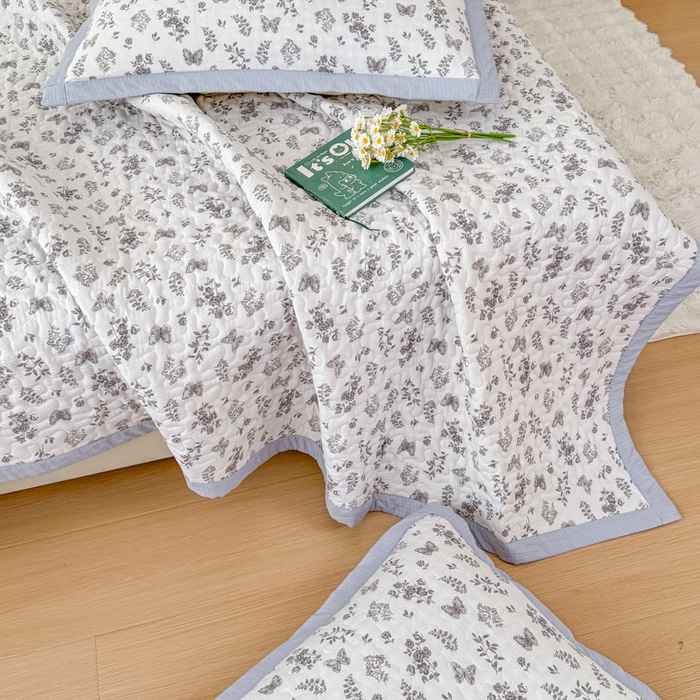 91家纺网 家纺一手货源 找家纺 999家纺 2026新款四季跑量款A类云感双层纱床盖床单三件套夹棉榻榻米炕盖(提供买家秀） 浅画【简约款】