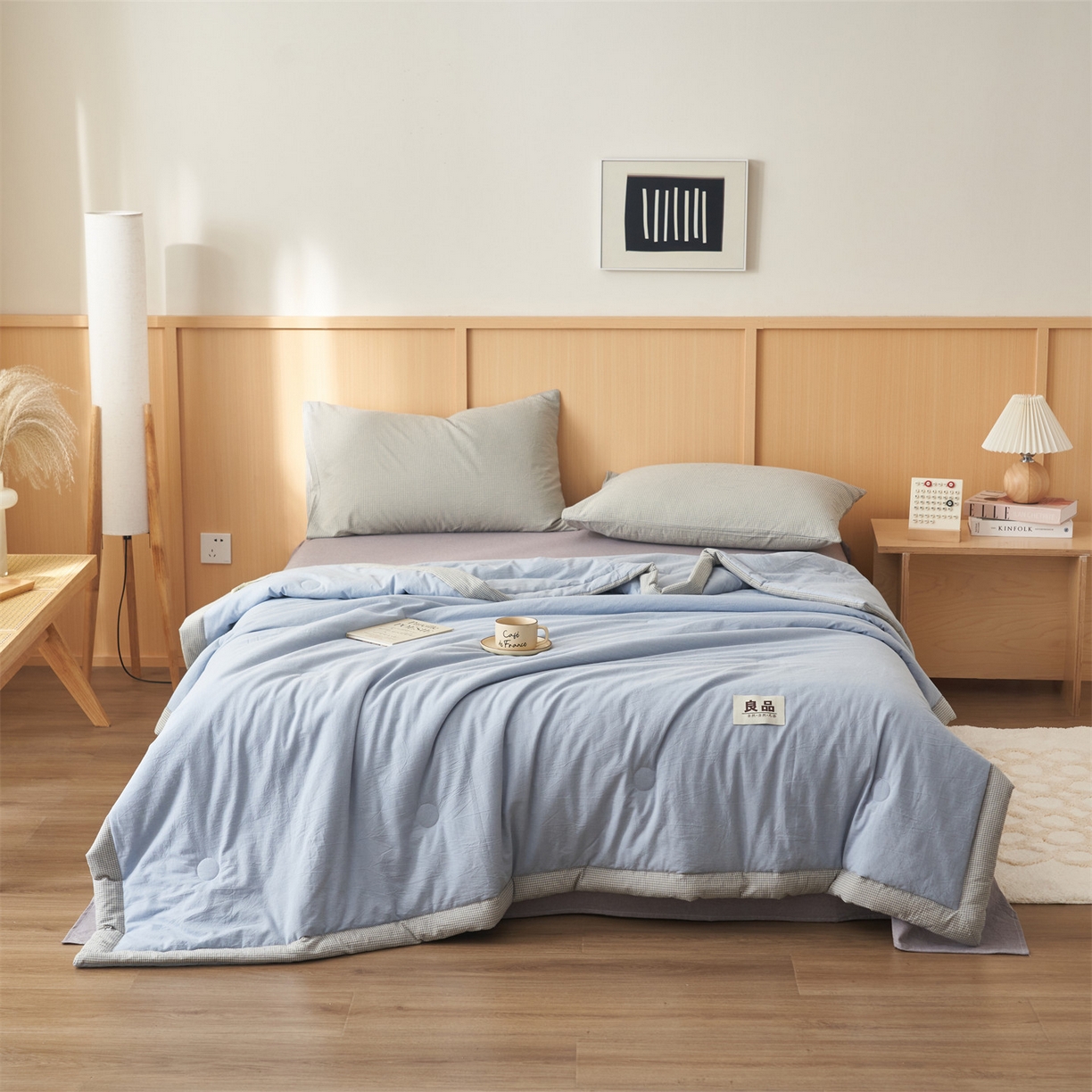 91家纺网 家纺一手货源 找家纺 恬思语家纺 2026春夏新款里外全棉纯棉纯色棉花夏被-百丽系列 百丽-蓝