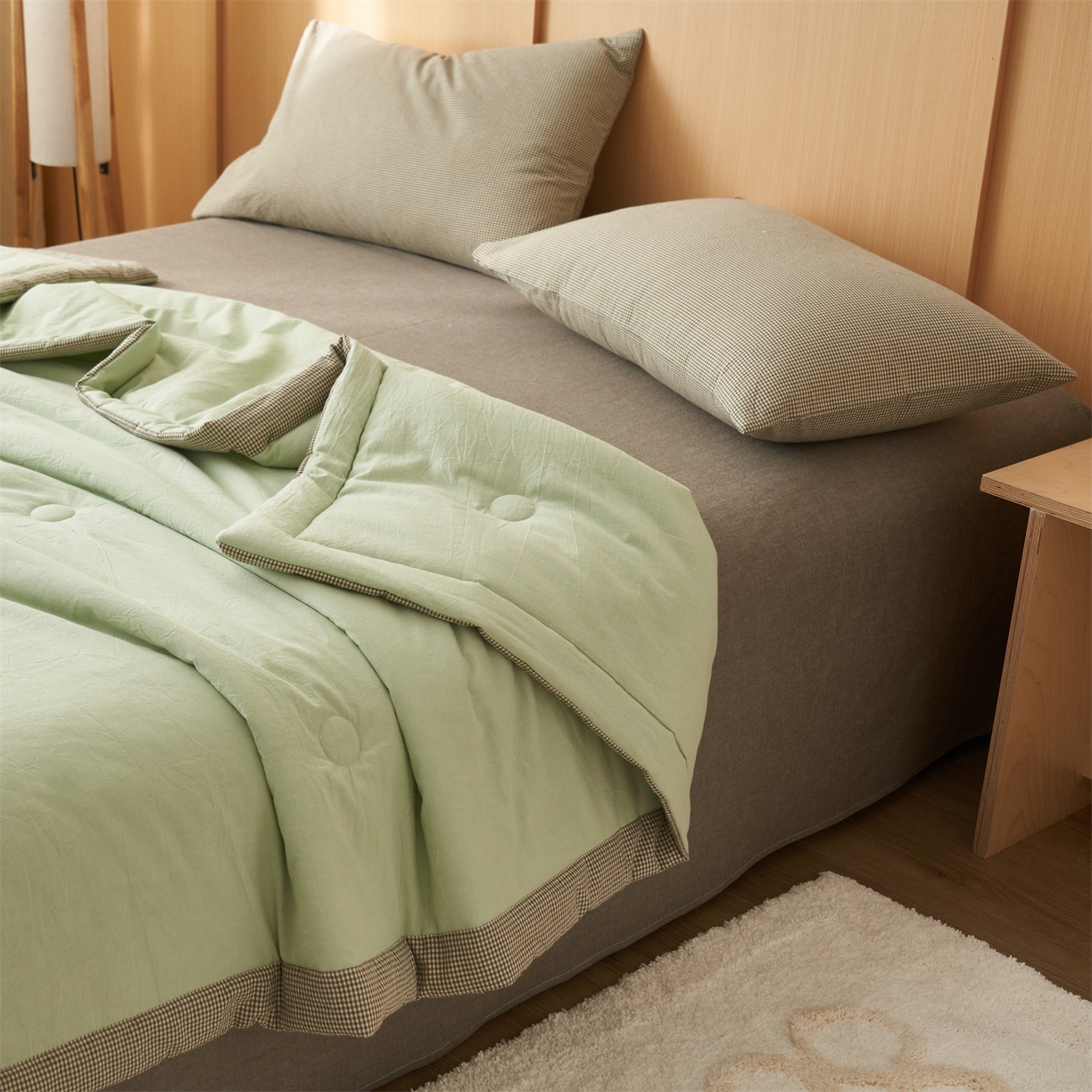91家纺网 家纺一手货源 找家纺 恬思语家纺 2026春夏新款里外全棉纯棉纯色棉花夏被-百丽系列 百丽-绿
