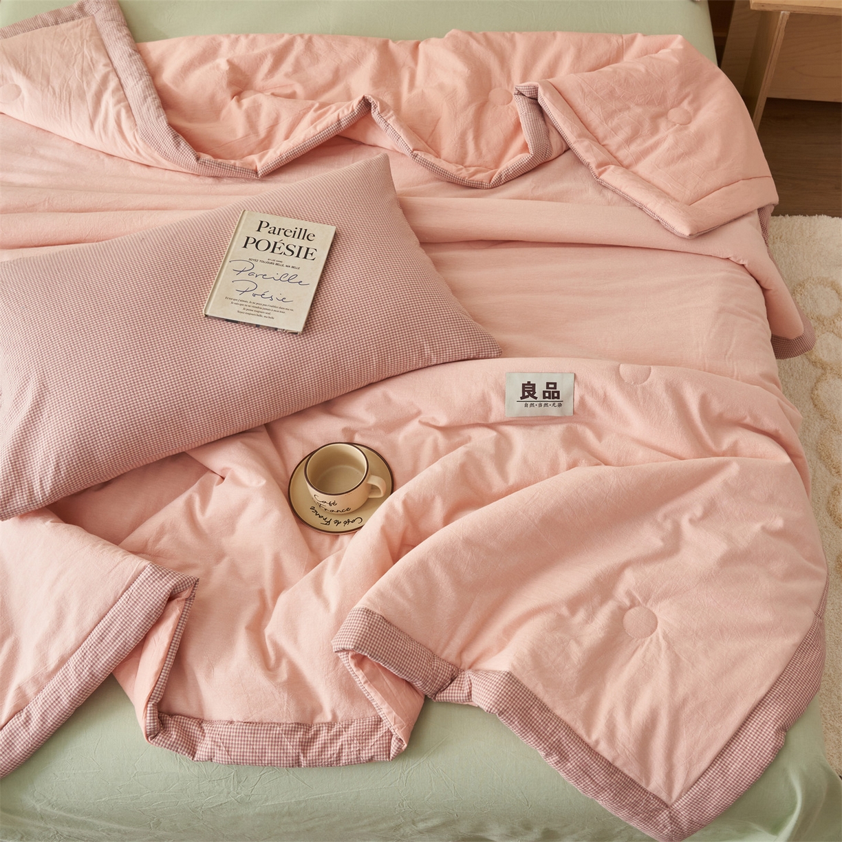 91家纺网 家纺一手货源 找家纺 恬思语家纺 2026春夏新款里外全棉纯棉纯色棉花夏被-百丽系列 百丽-粉