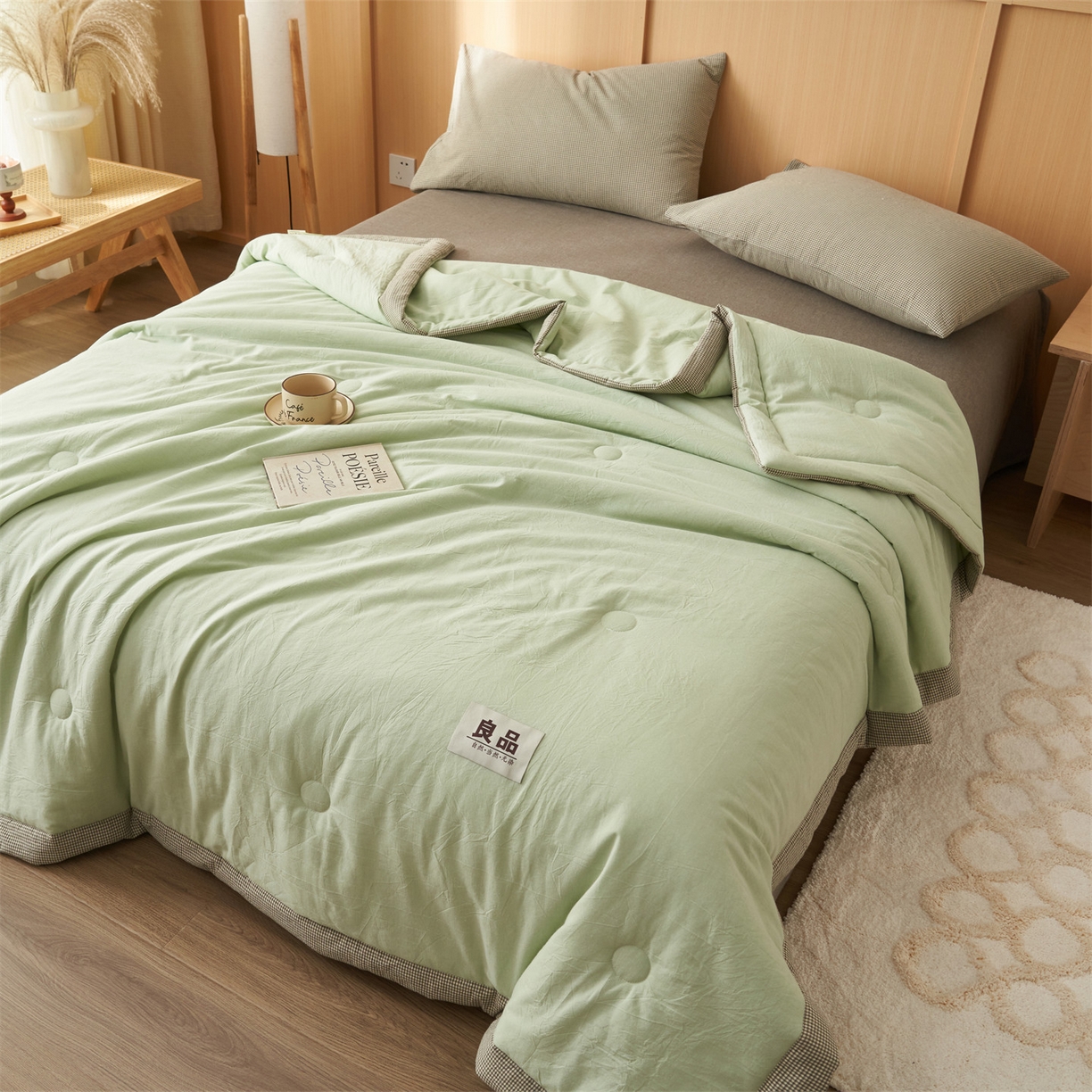 91家纺网 家纺一手货源 找家纺 恬思语家纺 2026春夏新款里外全棉纯棉纯色棉花夏被-百丽系列 百丽-绿