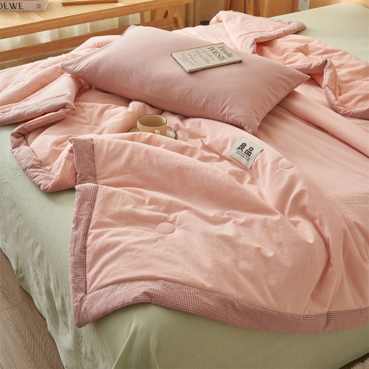 91家纺网 家纺一手货源 找家纺 恬思语家纺 2026春夏新款里外全棉纯棉纯色棉花夏被-百丽系列 百丽-粉