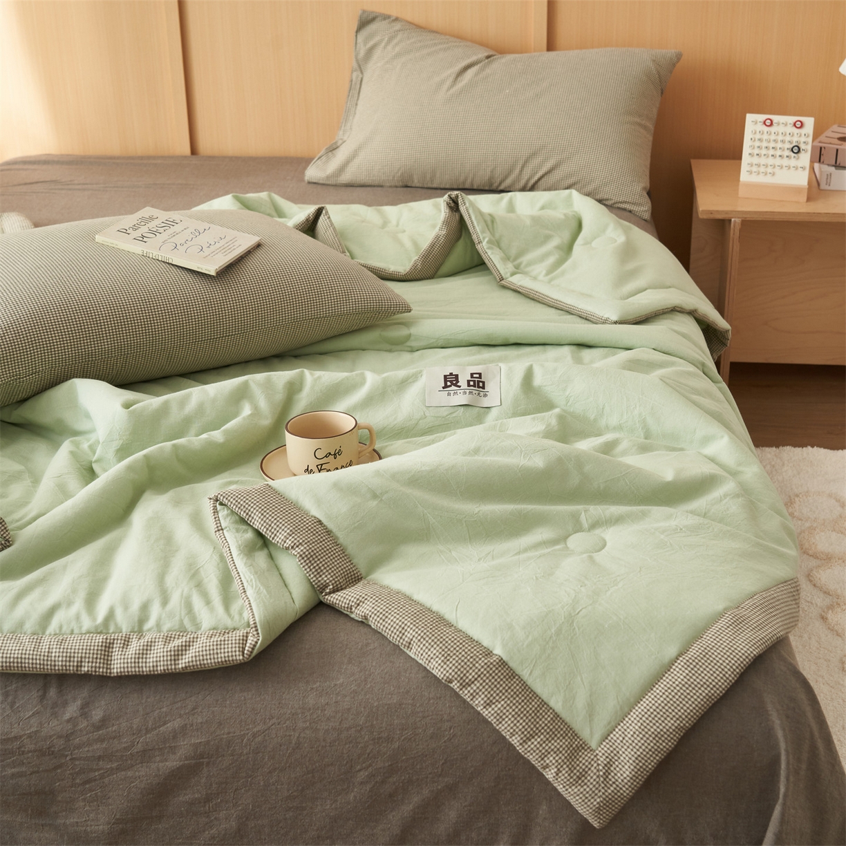 91家纺网 家纺一手货源 找家纺 恬思语家纺 2026春夏新款里外全棉纯棉纯色棉花夏被-百丽系列 百丽-绿