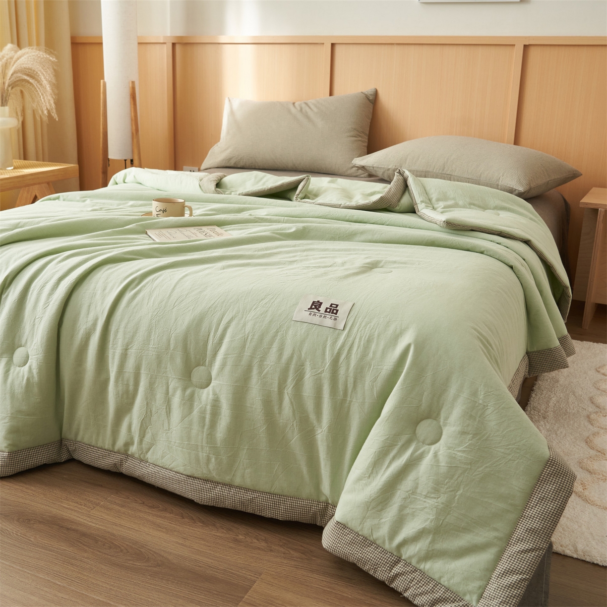 91家纺网 家纺一手货源 找家纺 恬思语家纺 2026春夏新款里外全棉纯棉纯色棉花夏被-百丽系列 百丽-绿
