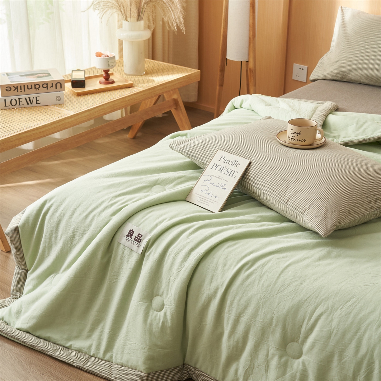 91家纺网 家纺一手货源 找家纺 恬思语家纺 2026春夏新款里外全棉纯棉纯色棉花夏被-百丽系列 百丽-绿
