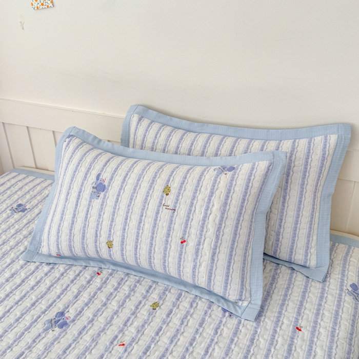 91家纺网 家纺一手货源 找家纺 999家纺 2026新款四季跑量款A类云感双层纱床盖床单三件套夹棉榻榻米炕盖(提供买家秀） 条纹象【简约款】