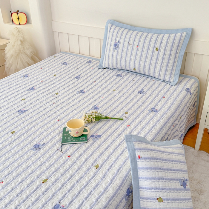 91家纺网 家纺一手货源 找家纺 999家纺 2026新款四季跑量款A类云感双层纱床盖床单三件套夹棉榻榻米炕盖(提供买家秀） 条纹象【简约款】