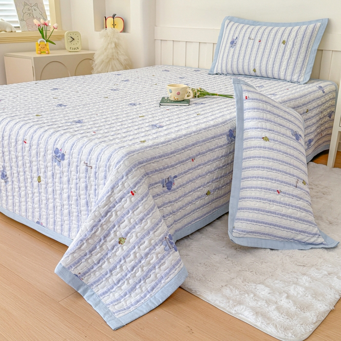 91家纺网 家纺一手货源 找家纺 999家纺 2026新款四季跑量款A类云感双层纱床盖床单三件套夹棉榻榻米炕盖(提供买家秀） 条纹象【简约款】