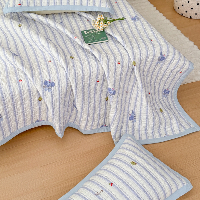 91家纺网 家纺一手货源 找家纺 999家纺 2026新款四季跑量款A类云感双层纱床盖床单三件套夹棉榻榻米炕盖(提供买家秀） 条纹象【简约款】