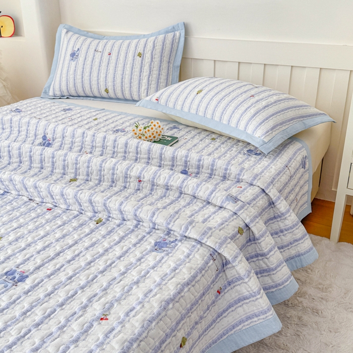 91家纺网 家纺一手货源 找家纺 999家纺 2026新款四季跑量款A类云感双层纱床盖床单三件套夹棉榻榻米炕盖(提供买家秀） 条纹象【简约款】