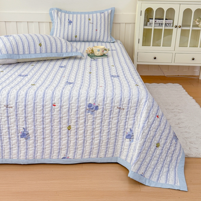 91家纺网 家纺一手货源 找家纺 999家纺 2026新款四季跑量款A类云感双层纱床盖床单三件套夹棉榻榻米炕盖(提供买家秀） 条纹象【简约款】